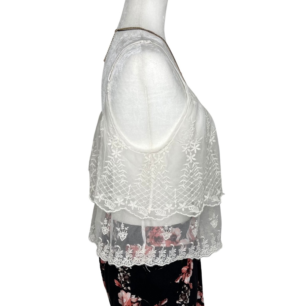 ❌SOLD❌ AEO Cami Tank Top Tiered Mesh Lace Embroidered Festival Off White Cream M - Picture 9 of 17